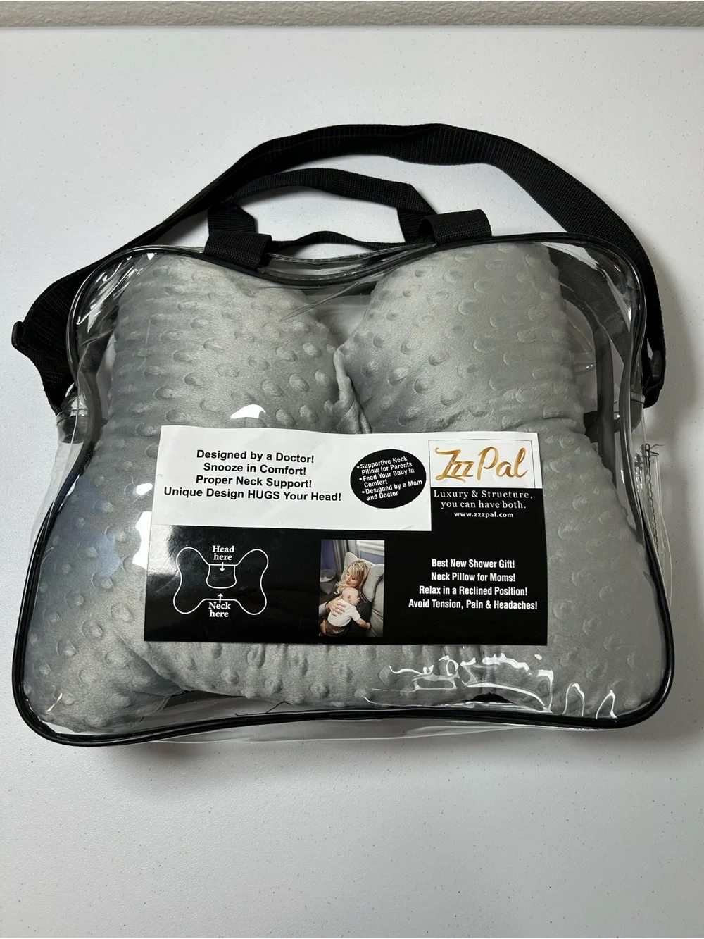 NWT Zzz Pal Baby Feeding Support Pillow Soft Gray Dot Neck Pillow